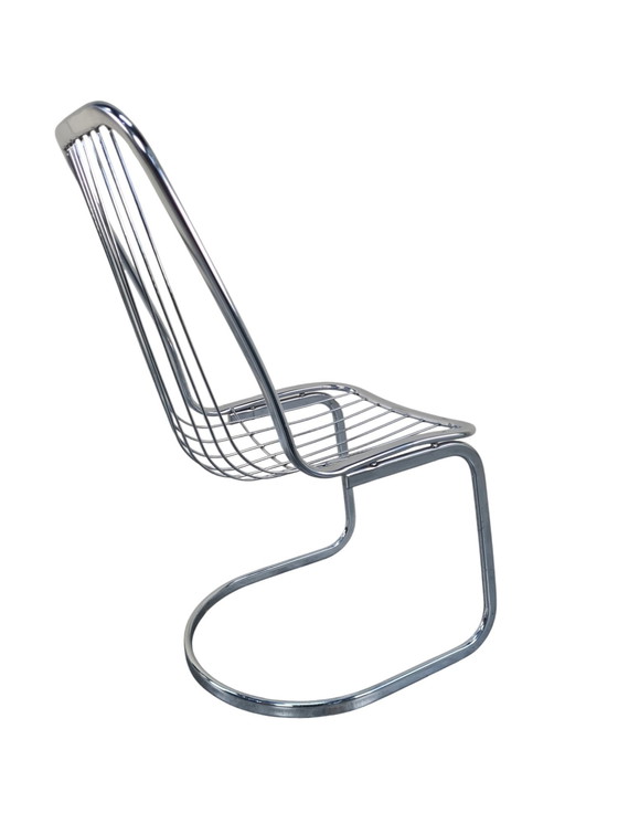 Image 1 of 4 X Gastone Rinaldi Style Chromeplated Tubular High End Italian Dining Chairs