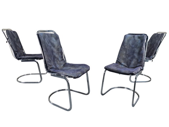 Image 1 of 4 X Gastone Rinaldi Style Chromeplated Tubular High End Italian Dining Chairs