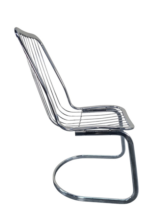 Image 1 of 4 X Gastone Rinaldi Style Chromeplated Tubular High End Italian Dining Chairs