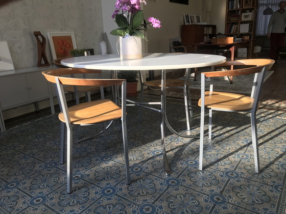 Image 1 of 4x cherrywood chairs with aluminium legs