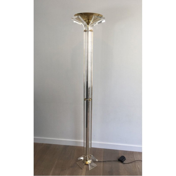 Image 1 of Vintage floor lamp in gilded brass and plexiglass, Italy 1970