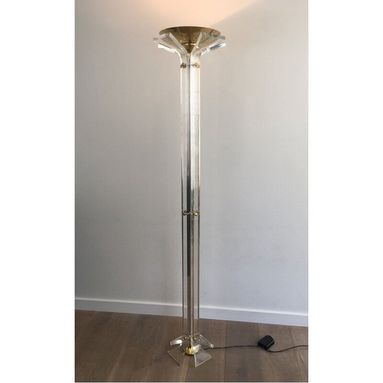 Image 1 of Vintage floor lamp in gilded brass and plexiglass, Italy 1970