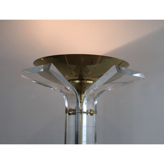 Image 1 of Vintage floor lamp in gilded brass and plexiglass, Italy 1970