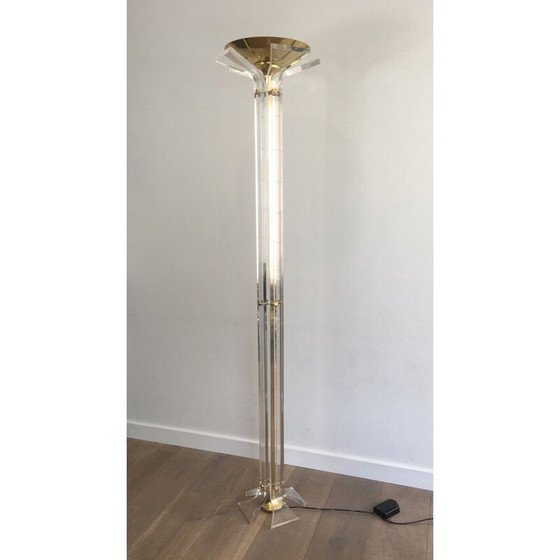 Image 1 of Vintage floor lamp in gilded brass and plexiglass, Italy 1970