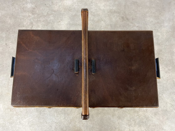 Image 1 of Banco de trabajo con patas de compás de madera de los años 60, muebles de modista