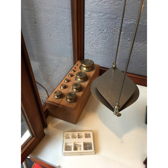 Image 1 of Vintage mahogany and brass laboratory balance, France 1930