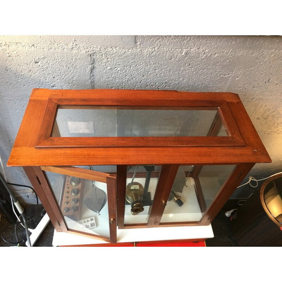 Image 1 of Vintage mahogany and brass laboratory balance, France 1930