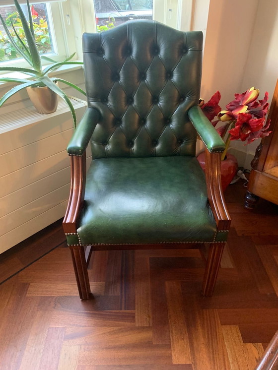 Image 1 of 2x Green Chesterfield Dining Chairs