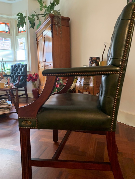 Image 1 of 2x Green Chesterfield Dining Chairs