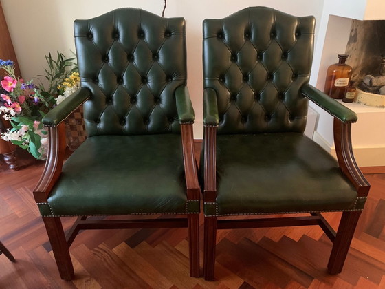 Image 1 of 2x Green Chesterfield Dining Chairs