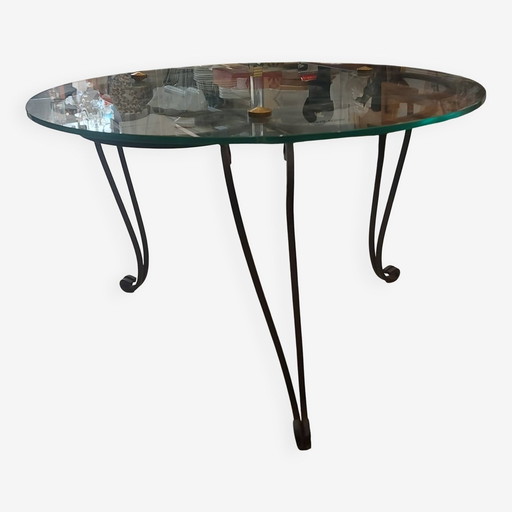 1960 Wrought Iron and Glass Coffee Table