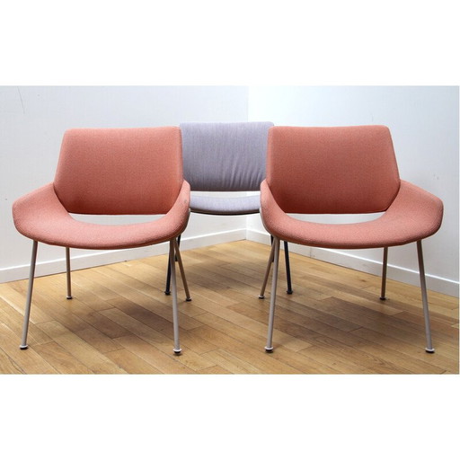 Set of 3 vintage Monk armchairs in stained metal and fabric for Prostoria