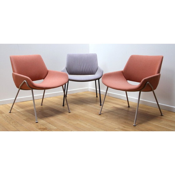 Image 1 of Set of 3 vintage Monk armchairs in stained metal and fabric for Prostoria