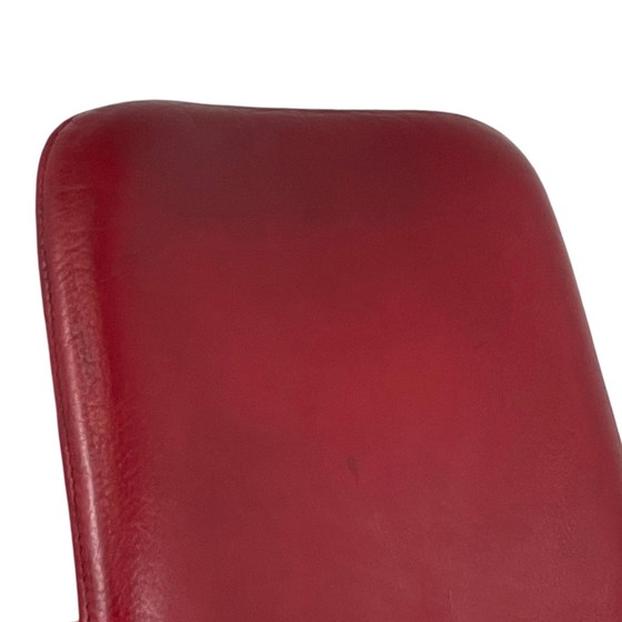 Image 1 of Peter Opsvik - Stokke - Actulum - Ergonomically Shaped Rocking Chair - Red Leather Upholstery And Wooden Frame