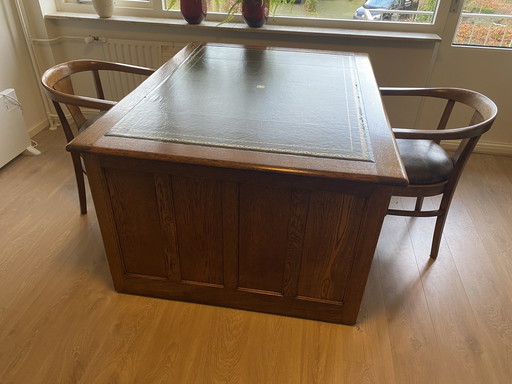 Antique Wooden Desk (Partner Desk) - Art Deco - Size: 152 X 117 (Height: 77 Cm)