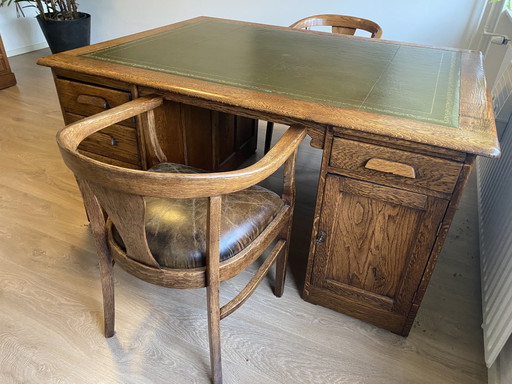 Antique Wooden Desk (Partner Desk) - Art Deco - Size: 152 X 117 (Height: 77 Cm)