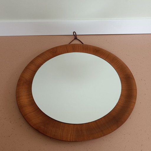 Vintage Round Wooden Mirror