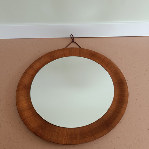 Vintage Round Wooden Mirror