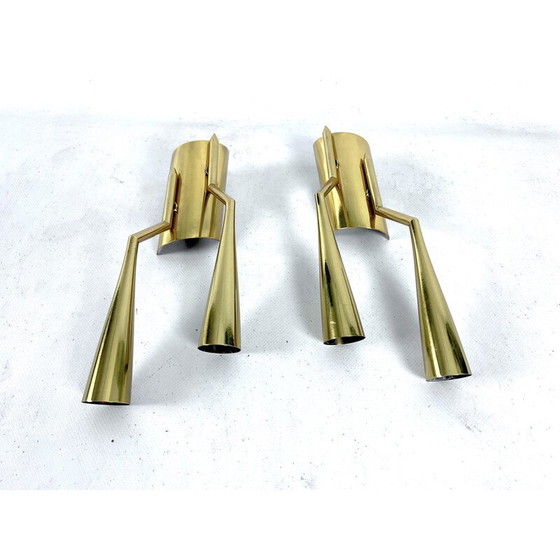 Image 1 of Pair of vintage brass wall lamps by Oscar Torlasco for Lumi Milano, Italy 1950