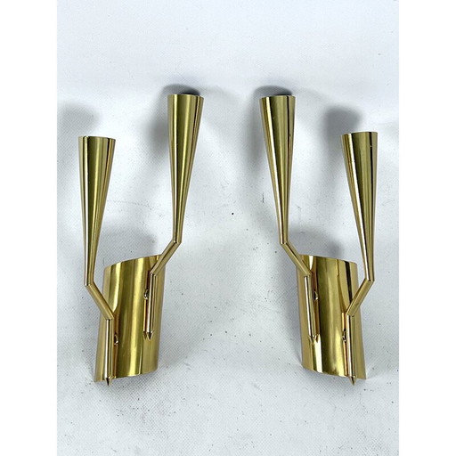 Pair of vintage brass wall lamps by Oscar Torlasco for Lumi Milano, Italy 1950