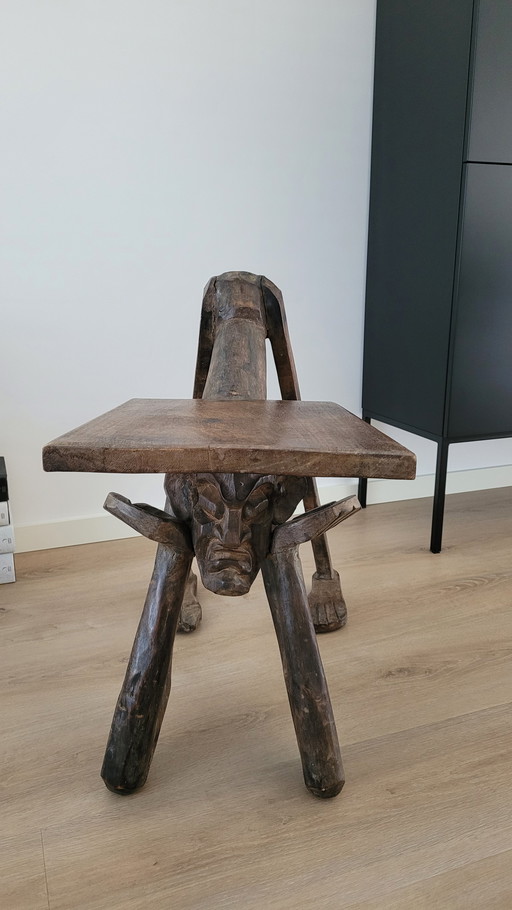 Vintage Hand Carved African Side Table