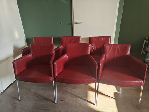 6x Gerard van der Berg Tiba, red leather chairs