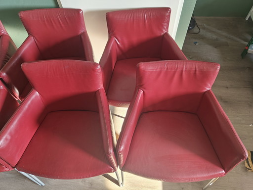 6x Gerard van der Berg Tiba, red leather chairs