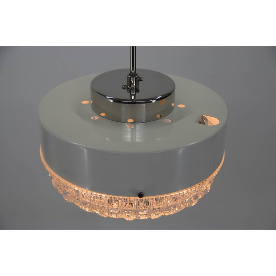 Image 1 of Vintage glass and white metal pendant lamp, Czechoslovakia 1960