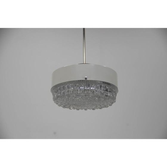 Image 1 of Vintage glass and white metal pendant lamp, Czechoslovakia 1960