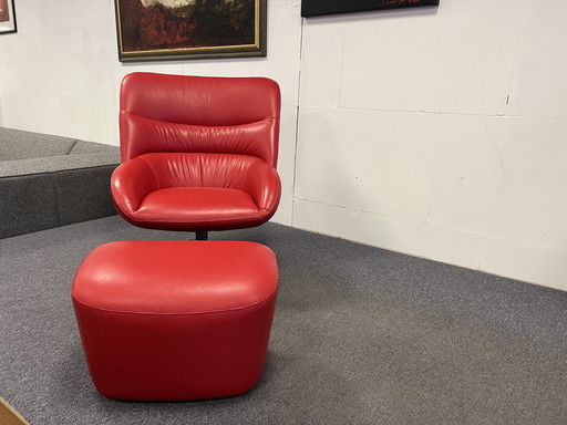 Leolux Hilco Fauteuil pivotant + pouf Rouge