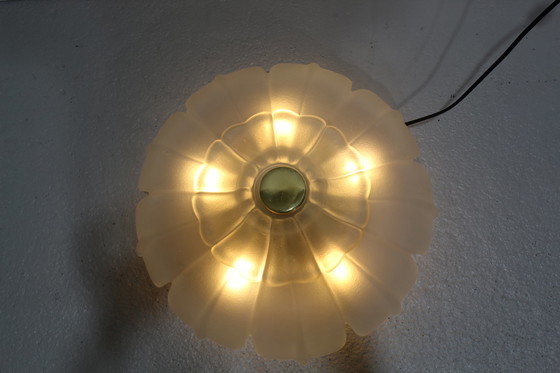 Image 1 of Vintage ceiling lamp, ceiling light - flower-shape, 1970s, brass glass