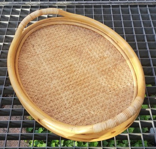 Mid-Century Viennese Weave Bamboo Tra