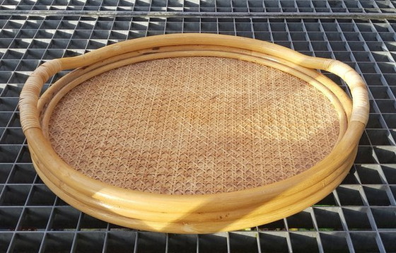 Image 1 of Mid-Century Viennese Weave Bamboo Tra