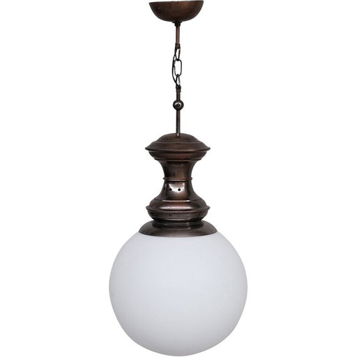 Italian mid-century brass and glass pendant lamp