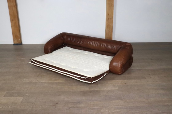 Image 1 of Anfibio Sofa Bed In Brown Leather By Alessandro Becchi For Giovanetti Collezione Italy 1971