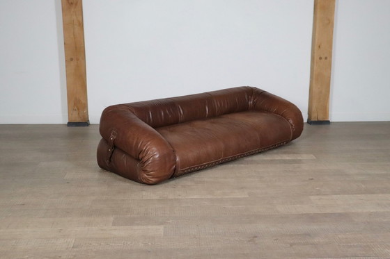 Image 1 of Anfibio Sofa Bed In Brown Leather By Alessandro Becchi For Giovanetti Collezione Italy 1971