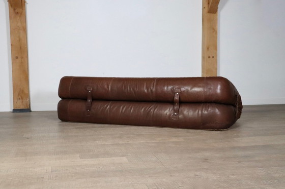 Image 1 of Anfibio Sofa Bed In Brown Leather By Alessandro Becchi For Giovanetti Collezione Italy 1971