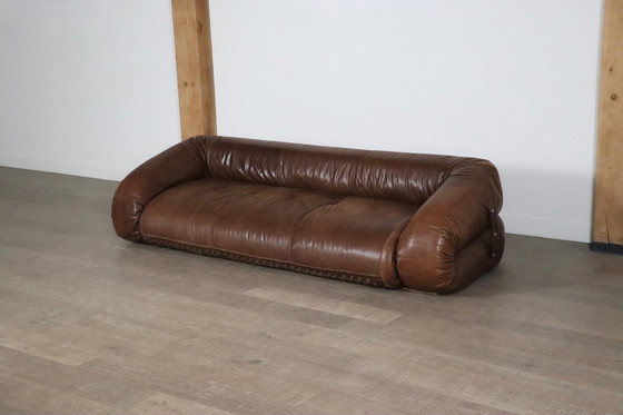 Image 1 of Anfibio Sofa Bed In Brown Leather By Alessandro Becchi For Giovanetti Collezione Italy 1971