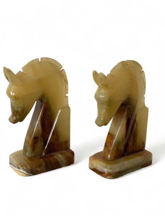 Image 1 of 2x Marble bookend horse head