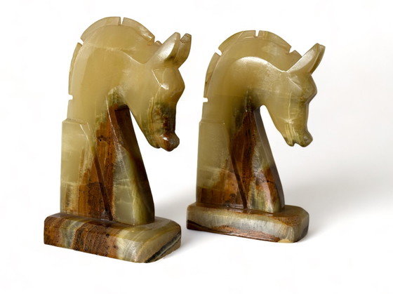 Image 1 of 2x Marble bookend horse head