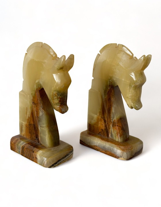 Image 1 of 2x Marble bookend horse head