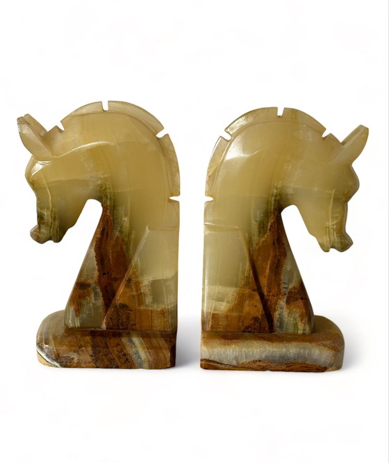 Image 1 of 2x Marble bookend horse head