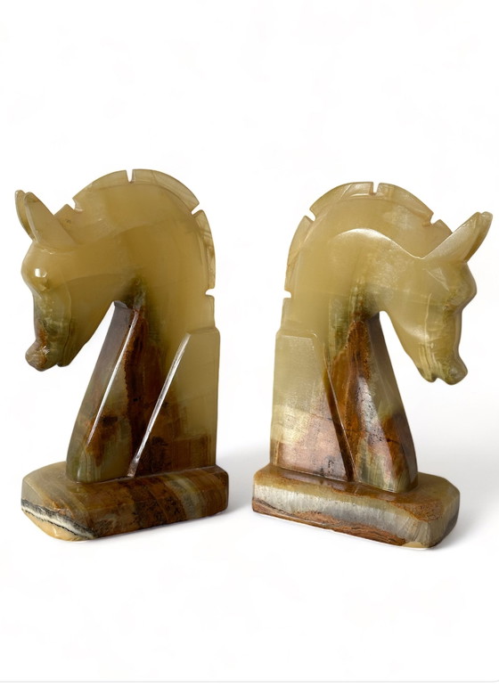 Image 1 of 2x Marble bookend horse head