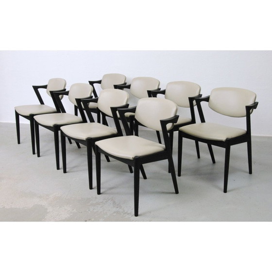 Image 1 of Set of 8 vintage oakwood chairs with upholstery by Kai Kristiansen