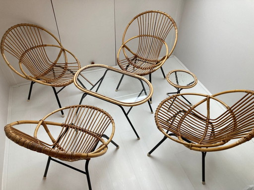 4X Rattan Tubes, Side Table And Coffee Table Rohe