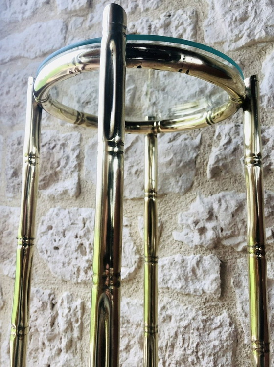 Image 1 of Tavolino vintage in finto bambù, ottone e vetro, anni '40