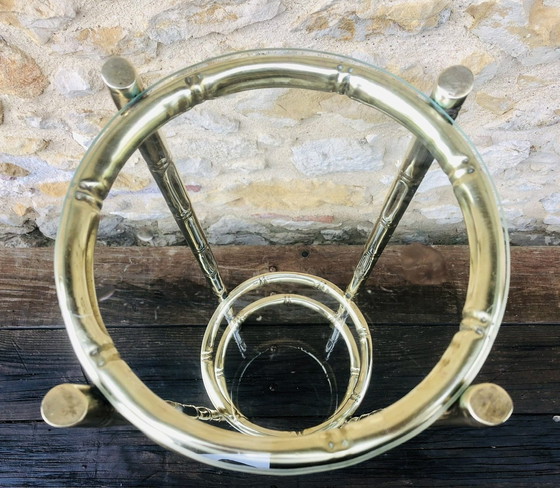 Image 1 of Tavolino vintage in finto bambù, ottone e vetro, anni '40