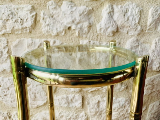 Image 1 of Tavolino vintage in finto bambù, ottone e vetro, anni '40