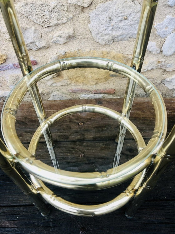 Image 1 of Tavolino vintage in finto bambù, ottone e vetro, anni '40