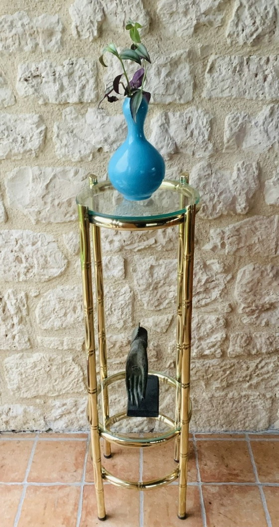 Image 1 of Tavolino vintage in finto bambù, ottone e vetro, anni '40